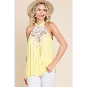CULTURE CODE LACE PANEL SLEEVELESS ROUND NECK TOP Yellow Size XL‎
